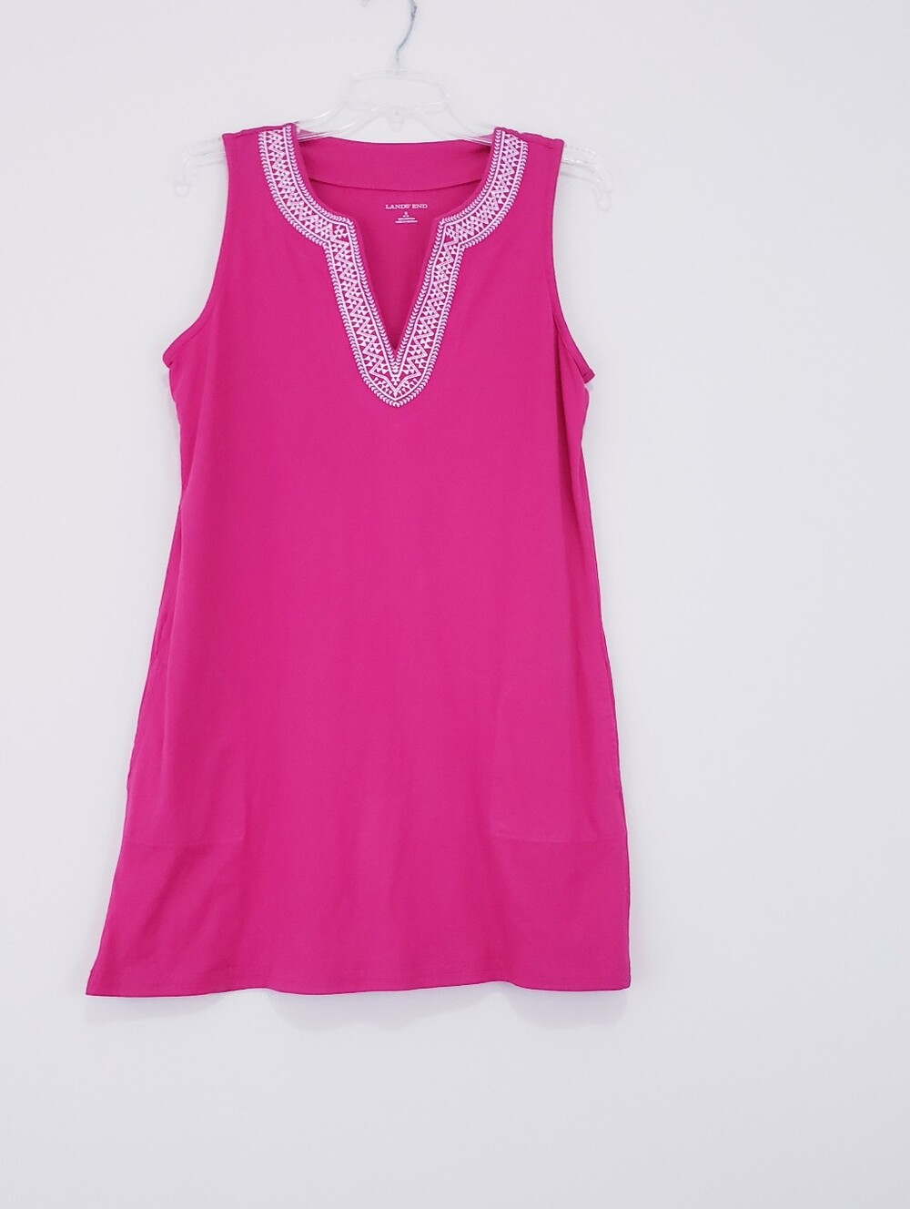 Lands End Pink White Embroided Mini Dress Jersey Swim Cover Up Small